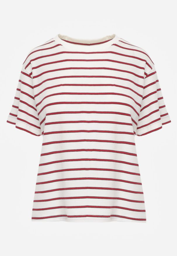 Born2be - Czerwono-Biały Bawełniany T-shirt w Poziome Paski Rive. Okazja: do pracy, na co dzień. Kolor: biały. Materiał: bawełna. Długość: krótkie. Wzór: paski. Styl: klasyczny, casual