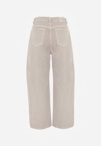 Renee - Beżowe Jeansy z Bawełny Typu Balloon High Waist Ozdobione Przeszyciami Eunaris. Okazja: na co dzień. Stan: podwyższony. Kolor: beżowy. Wzór: aplikacja. Styl: casual #5