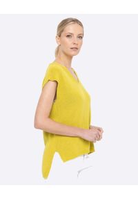 DENI CLER - Żółty sweter z krótkim rękawem. Kolor: żółty. Materiał: bawełna. Długość rękawa: krótki rękaw. Długość: krótkie #3