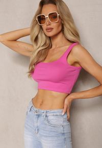Renee - Różowy Tank Top z Elastycznej Bawełny z Głębokim Dekoltem Omaliana. Okazja: na co dzień. Kolor: różowy. Materiał: bawełna. Styl: casual #5