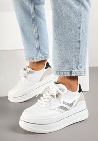 Born2be - Białe Sneakersy na Grubej Podeszwie z Gwiazdą i Brokatem Telesaris. Kolor: biały. Materiał: jeans