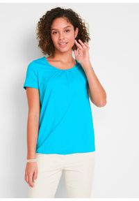 bonprix - T-shirt z czystej bawełny, krótki rękaw. Kolor: niebieski. Materiał: bawełna. Długość rękawa: krótki rękaw. Długość: krótkie #1