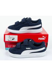 Buty Puma Smash v2 Jr 365178 02 niebieskie. Nosek buta: okrągły. Zapięcie: rzepy. Kolor: niebieski. Materiał: zamsz, materiał, skóra. Szerokość cholewki: normalna #8