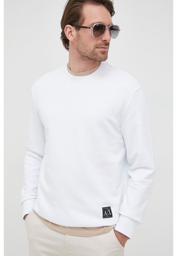 Armani Exchange bluza bawełniana 3LZMAF.ZJFAZ męska kolor biały gładka. Kolor: biały. Materiał: bawełna. Wzór: gładki