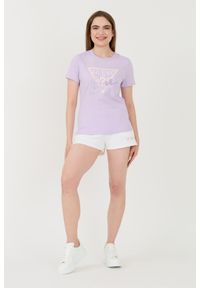 Guess - GUESS Lawendowy damski t-shirt bawełniany Icon Tee, Rozmiar S. Kolor: fioletowy. Materiał: bawełna #5