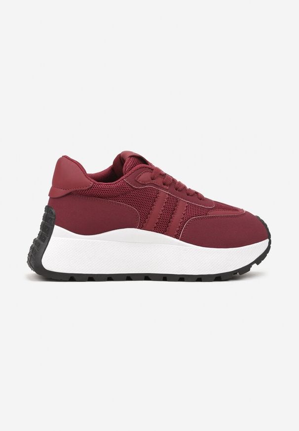 Born2be - Bordowe Sneakersy Vices na Grubej Podeszwie Ozdobione Paskami Seloriel. Okazja: na co dzień. Zapięcie: pasek. Kolor: czerwony. Wzór: aplikacja