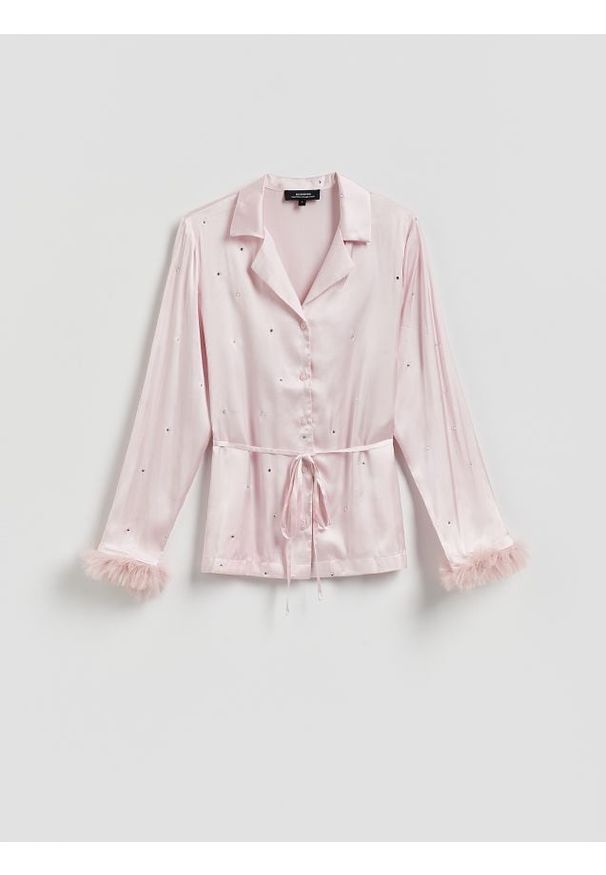 Reserved - Koszula ze strasem - pastelowy róż. Kolor: różowy. Materiał: wiskoza, tkanina