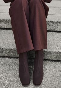 Born2be - Brązowe Botki na Stożkowym Obcasie ze Skarpetową Cholewką Leriseta. Okazja: na co dzień. Kolor: brązowy. Materiał: jeans. Szerokość cholewki: normalna. Obcas: na obcasie. Styl: casual, elegancki. Wysokość obcasa: średni #3