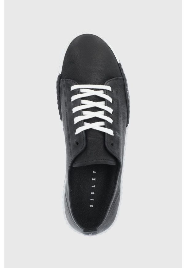 Sisley Buty skórzane kolor czarny. Nosek buta: okrągły. Zapięcie: sznurówki. Kolor: czarny. Materiał: skóra. Obcas: na obcasie. Wysokość obcasa: niski