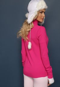Renee - Fuksjowy Klasyczny Golf ze Ściągaczami przy Rękawach Felinia. Typ kołnierza: golf. Kolor: różowy. Materiał: jeans. Długość rękawa: długi rękaw. Długość: długie. Wzór: aplikacja, bez wzorów. Styl: klasyczny #5