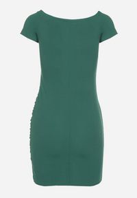 Born2be - Zielona Dopasowana Sukienka z Kopertowym Dekoltem Sopanna. Okazja: na co dzień. Typ kołnierza: dekolt kopertowy. Kolor: zielony. Materiał: jeans. Typ sukienki: kopertowe. Styl: casual, elegancki #6