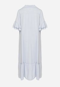 Born2be - Jasnoniebieska Sukienka Koszulowa z Ozdobną Falbanką Daviravie. Okazja: na co dzień. Kolor: niebieski. Typ sukienki: koszulowe. Styl: elegancki, casual, klasyczny #5