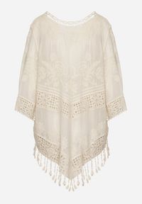Born2be - Jasnobeżowa Bawełniana Bluzka Oversize w Stylu Boho z Haftem i Koroną Maivienne. Okazja: na co dzień. Typ kołnierza: dekolt w serek. Kolor: beżowy. Długość: krótkie. Wzór: haft. Materiał: bawełna. Długość rękawa: krótki rękaw. Sezon: lato, wiosna. Styl: boho