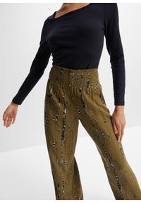 bonprix - Spodnie palazzo z lejącej wiskozy. Kolor: zielony. Materiał: wiskoza. Wzór: nadruk #2