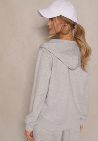 Renee - Szara Rozpinana Bluza z Bawełny z Kapturem Ozdobiona Sznurkami Telidwena. Okazja: na co dzień. Typ kołnierza: kaptur. Kolor: szary. Materiał: bawełna. Wzór: aplikacja. Styl: casual, elegancki