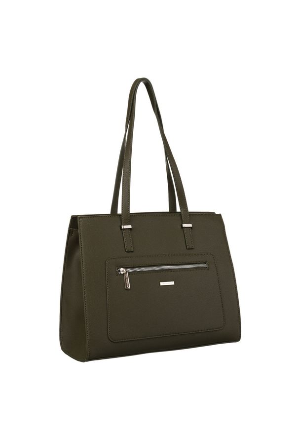DAVID JONES - Shopperka khaki David Jones CH21081. Kolor: brązowy. Materiał: skórzane. Rozmiar: duże. Styl: elegancki