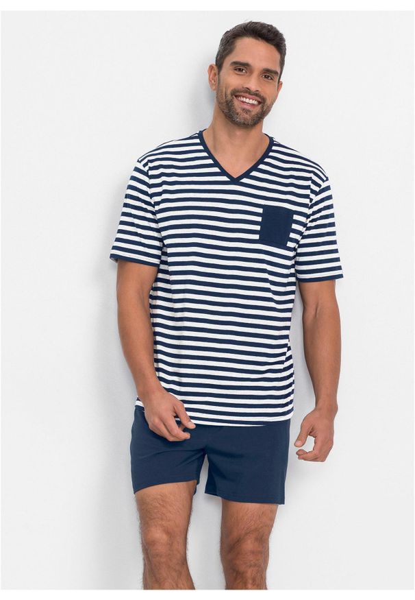 bonprix - Piżama z krótkimi spodenkami. Kolor: niebieski. Długość: krótkie