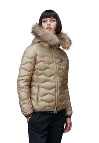 Blauer USA - BLAUER Beżowa kurtka damska Aldie Short Jackets, Rozmiar M. Kolor: beżowy. Materiał: poliamid, puch, futro #4