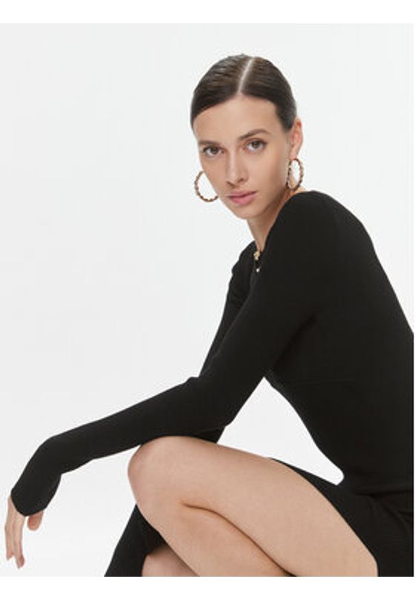 Pinko Sukienka dzianinowa Leone 101845 A15S Czarny Slim Fit. Kolor: czarny. Materiał: wełna