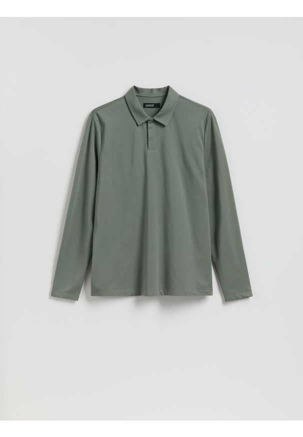 Reserved - Koszulka polo z bawełną merceryzowaną - zielony. Typ kołnierza: polo. Kolor: zielony. Materiał: bawełna