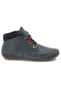 Granatowe Trzewiki Rieker Ocieplane Buty Damskie. Okazja: na co dzień. Kolor: niebieski. Materiał: skóra ekologiczna, dzianina. Szerokość cholewki: normalna. Wzór: kolorowy. Styl: casual #3