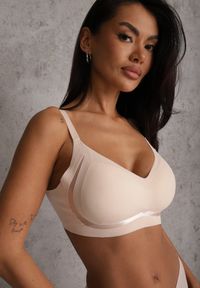 Renee - Beżowy Biustonosz Ozdobiony Przezroczystymi Wstawkami z Usztywnieniem Seanael. Kolor: beżowy. Rodzaj stanika: przezroczysty. Wzór: aplikacja #1