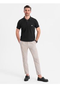 Ombre Clothing - Koszulka męska polo z dekoltem na zamek - czarna V6 - Rozmiar: M. Okazja: na co dzień. Typ kołnierza: polo. Kolor: czarny. Materiał: bawełna, elastan, dzianina. Styl: sportowy, casual, elegancki #6