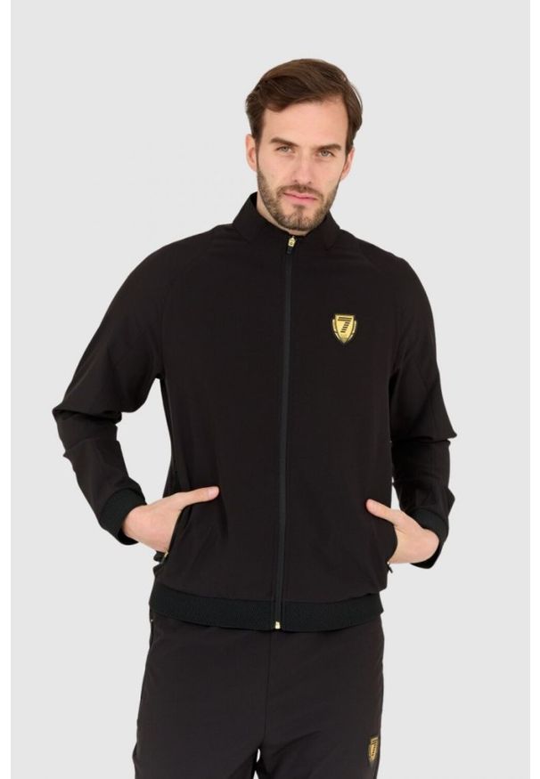 EA7 Emporio Armani - EA7 Czarny męski dres, Rozmiar XXL. Kolor: czarny. Materiał: dresówka. Wzór: aplikacja