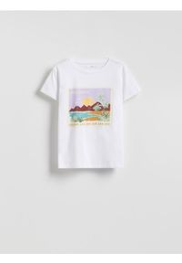 Reserved - Bawełniany t-shirt z nadrukiem - biały. Kolor: biały. Materiał: bawełna. Wzór: nadruk