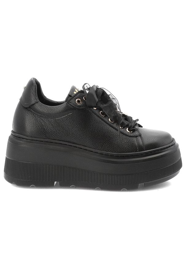 Czarne Sneakersy Karino Skórzane Obuwie Damskie Na Platformie. Okazja: na co dzień. Zapięcie: sznurówki. Kolor: czarny. Materiał: skóra. Obcas: na platformie. Styl: casual, elegancki