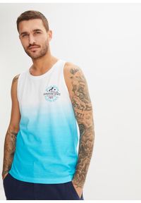 bonprix - Tank top z czystej bawełny (2 szt.). Kolor: niebieski. Materiał: bawełna. Wzór: nadruk #1