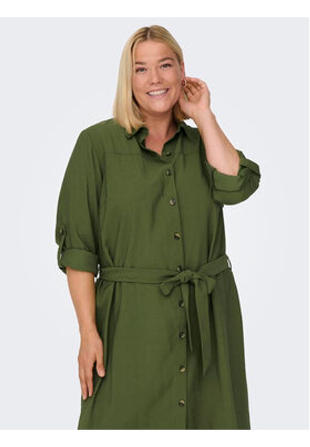 ONLY Carmakoma Sukienka koszulowa 15285282 Zielony Regular Fit. Kolor: zielony. Materiał: wiskoza. Typ sukienki: koszulowe
