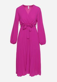 Born2be - Fuksjowa Sukienka Mesyre. Okazja: na randkę, do pracy. Typ kołnierza: dekolt w kształcie V. Kolor: różowy. Materiał: materiał. Typ sukienki: kopertowe, plisowane. Długość: midi #2