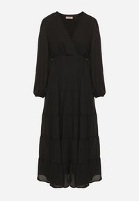 Born2be - Czarna Rozkloszowana Sukienka Vices z Kopertowym Dekoltem Reslosa. Okazja: na co dzień. Typ kołnierza: dekolt w serek. Kolor: czarny. Materiał: poliester, jeans. Typ sukienki: kopertowe. Styl: casual #4