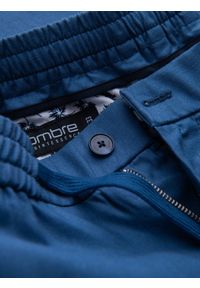 Ombre Clothing - Męskie spodnie podwijane chino z dodatkiem lnu – niebieski denim V5 - Rozmiar: S. Okazja: na co dzień. Kolor: niebieski. Materiał: len, denim. Sezon: lato. Styl: casual #6