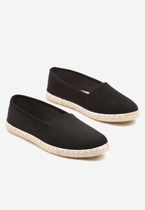 Born2be - Czarne Espadryle Vices na Podeszwie z Plecionki Sesaniela. Okazja: na co dzień. Kolor: czarny. Materiał: jeans. Sezon: lato, wiosna. Obcas: na obcasie. Styl: boho, klasyczny, elegancki, casual. Wysokość obcasa: niski