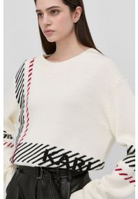 Karl Lagerfeld sweter wełniany damski kolor beżowy ciepły. Kolor: beżowy. Materiał: wełna. Długość rękawa: długi rękaw. Długość: długie