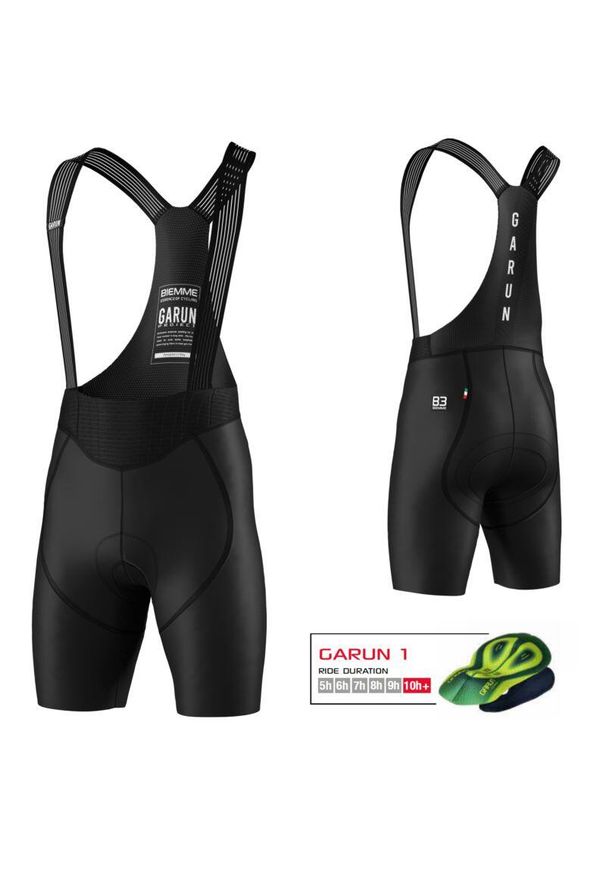 BIEMME - Spodenki rowerowe męskie Biemme Garun Project 25 na szelkach. Kolor: czarny. Sport: kolarstwo