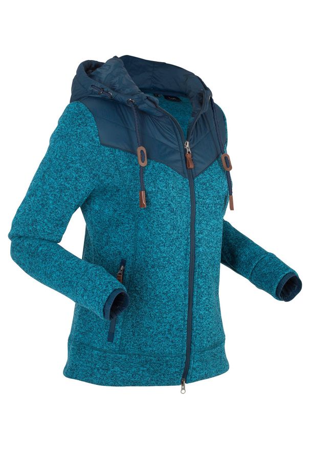 Bluza rozpinana z polaru bonprix ciemnoniebieski melanż. Typ kołnierza: kaptur. Kolor: niebieski. Materiał: polar. Wzór: melanż