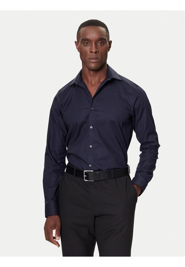 Calvin Klein Koszula LV019EU006 Granatowy Slim Fit. Kolor: niebieski. Materiał: bawełna
