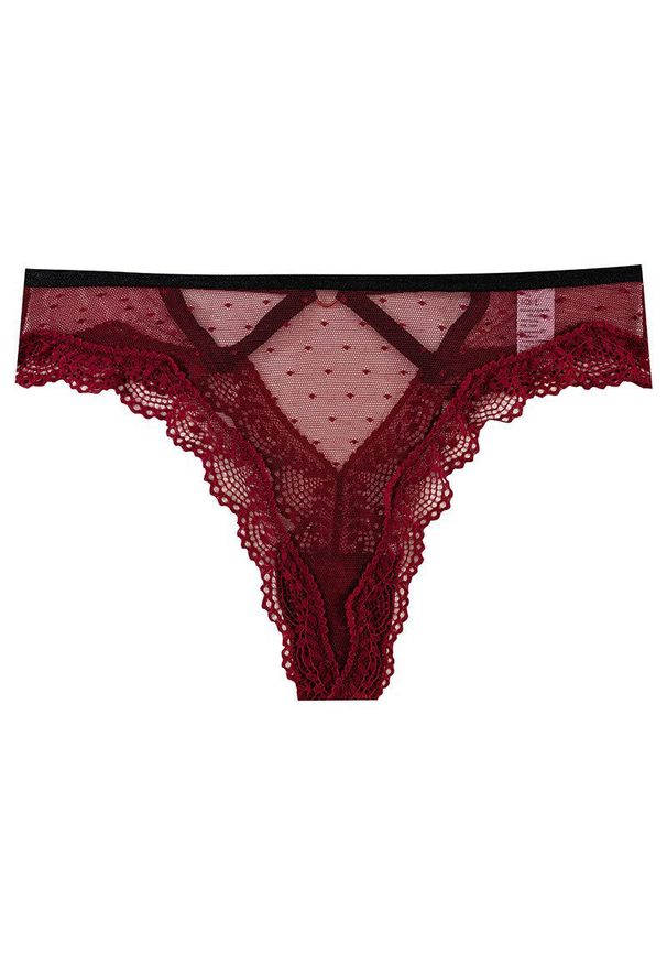 Intica - Figi z ozdobnymi strapsami z przewiewnego materiału Roxana. Kolor: czerwony. Materiał: materiał