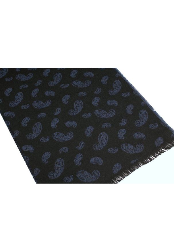 Elegancki Szalik Męski z Wiskozą - His Story - Czarno-Niebieski w Paisley. Kolor: niebieski. Materiał: wiskoza. Wzór: paisley. Sezon: zima, jesień. Styl: elegancki