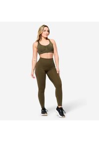 DOMYOS - Legginsy fitness damskie Domyos Push Up. Kolor: zielony, brązowy, wielokolorowy. Materiał: materiał, poliamid, poliester, elastan. Sport: fitness