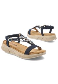 Sandały damskie Artiker, cholewka ze skóry ekologicznej cienkie paski z przodu elastyczny pasek na pięcie ozdobne metalowe detale, granatowe, 58C0005. Zapięcie: pasek. Kolor: niebieski. Materiał: skóra ekologiczna. Wzór: paski #2