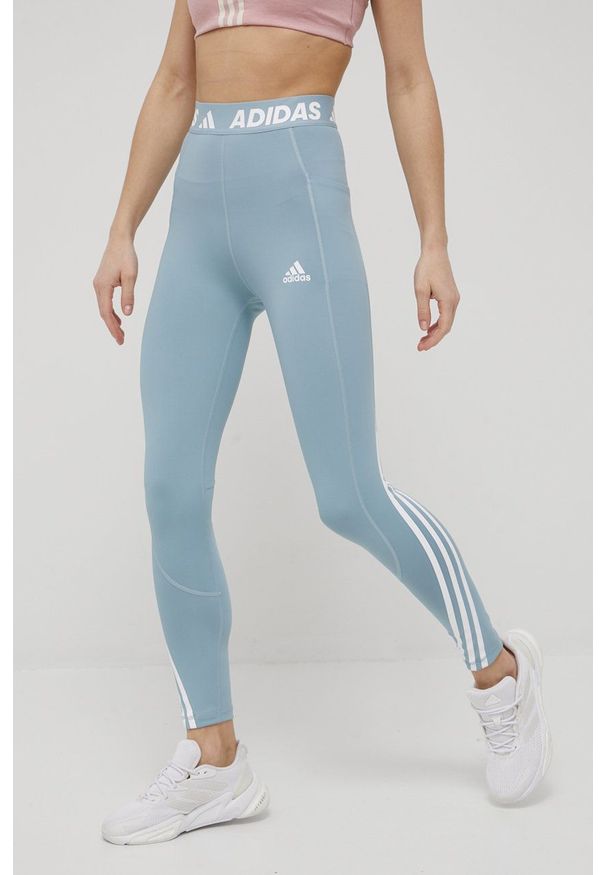 adidas Performance legginsy treningowe 3-Stripes damskie z nadrukiem. Kolor: niebieski. Materiał: skóra, poliester, dzianina, materiał. Wzór: nadruk. Sport: fitness
