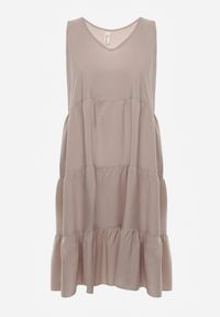 Renee - Beżowa Bawełniana Sukienka o Rozkloszowanym Kroju Bez Rękawów Gladea. Okazja: na co dzień, na randkę. Kolor: beżowy. Materiał: bawełna. Długość rękawa: bez rękawów. Sezon: lato, jesień. Typ sukienki: proste. Styl: casual, elegancki #6