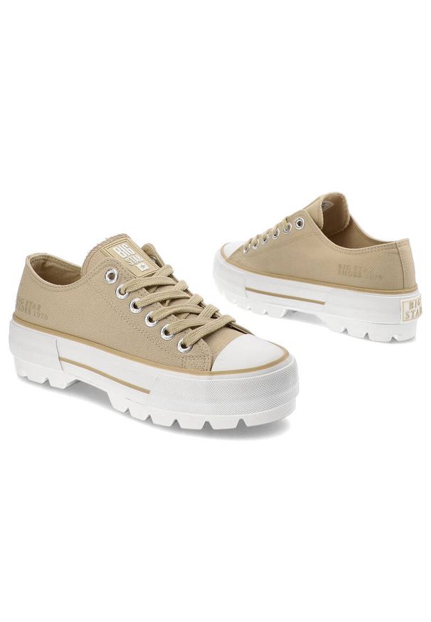 Big-Star - Beżowe Trampki Big Star Wygodne Sportowe Obuwie Damskie. Okazja: na co dzień. Kolor: beżowy. Materiał: materiał. Styl: sportowy