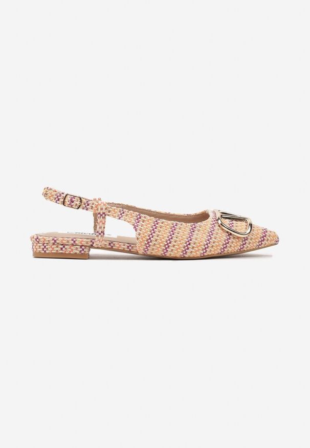 Born2be - Pomarańczowe Tweedowe Sandały Slingback z Ozdobną Klamrą Elaninea. Okazja: na co dzień. Zapięcie: klamry. Kolor: pomarańczowy. Materiał: jeans. Obcas: na obcasie. Styl: klasyczny, casual, elegancki. Wysokość obcasa: niski