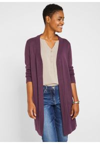 bonprix - Długi sweter dzianinowy bez zapięcia, długi rękaw. Kolor: fioletowy. Materiał: dzianina. Długość rękawa: długi rękaw. Długość: długie #1