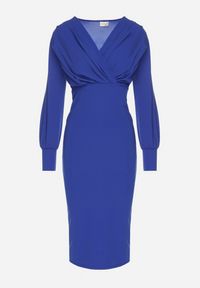 Born2be - Niebieska Dopasowana Sukienka Koktajlowa z Kopertowym Dekoltem Redalia. Okazja: na imprezę. Typ kołnierza: dekolt kopertowy. Kolor: niebieski. Typ sukienki: kopertowe. Styl: wizytowy #2